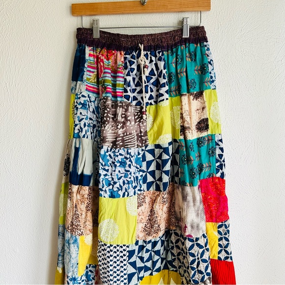 Vintage 90s Hippie Patchwork Long Maxi Cotton Skirt by Jessica Taylor > M - Picture 3 of 9